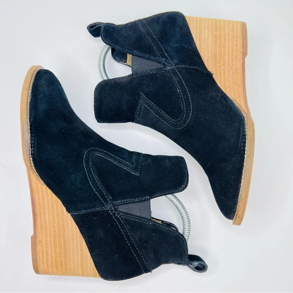 Blonde Irving Waterproof Black Suede Leather Wedge Heel Western Ankle Bootie